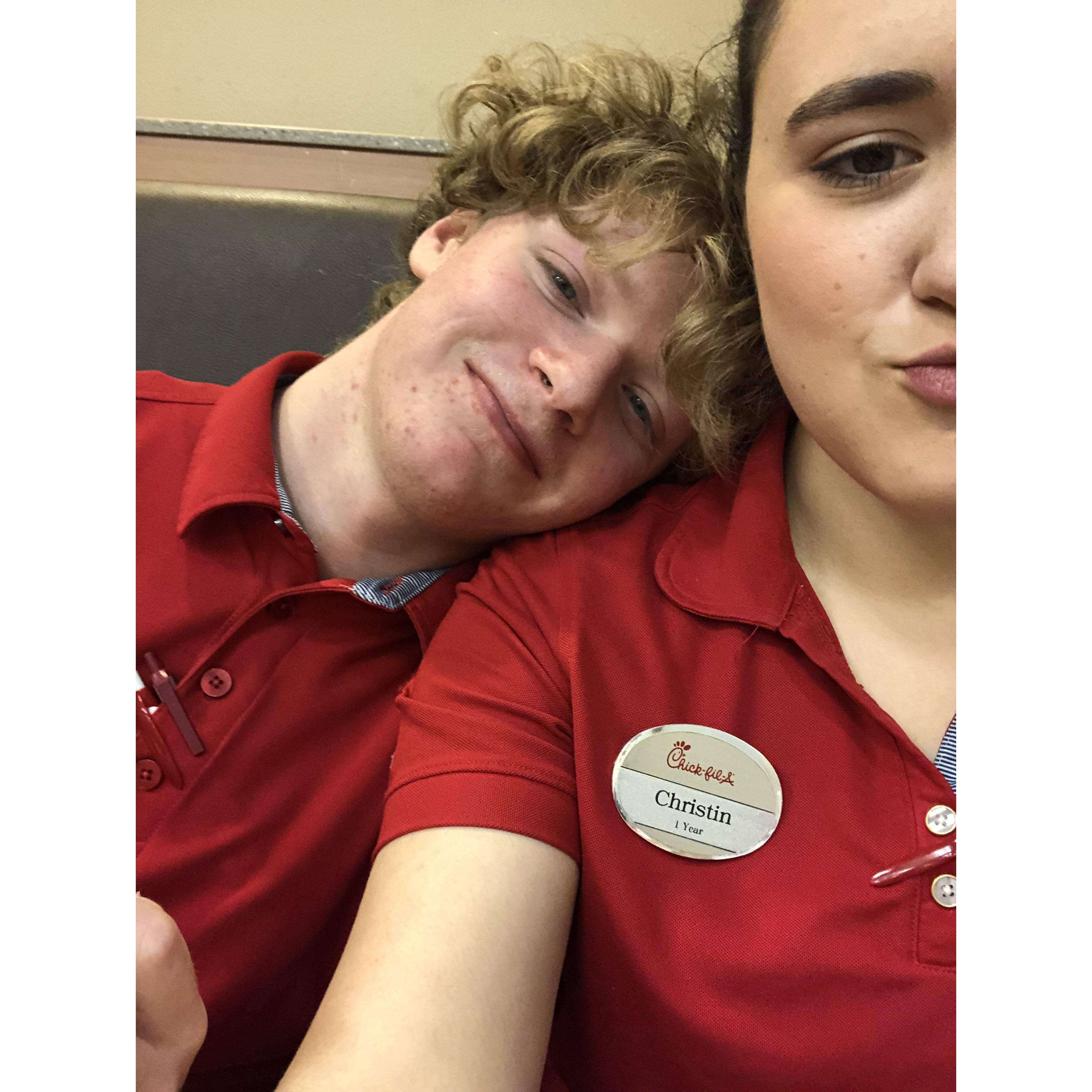 We met when we both worked at Chick-fil-A.