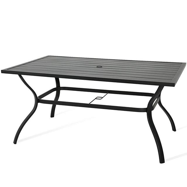 Ulax Furniture Outdoor Patio Rectangular Slatted Dining Table with Umbrella Hole, Classic Black