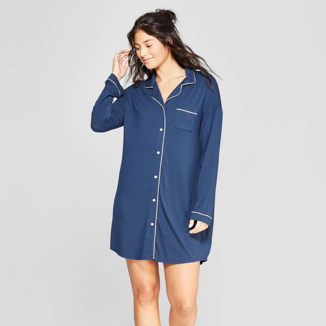 Women's Beautifully Soft Notch Collar Nightgown - Stars Above™ Navy S
