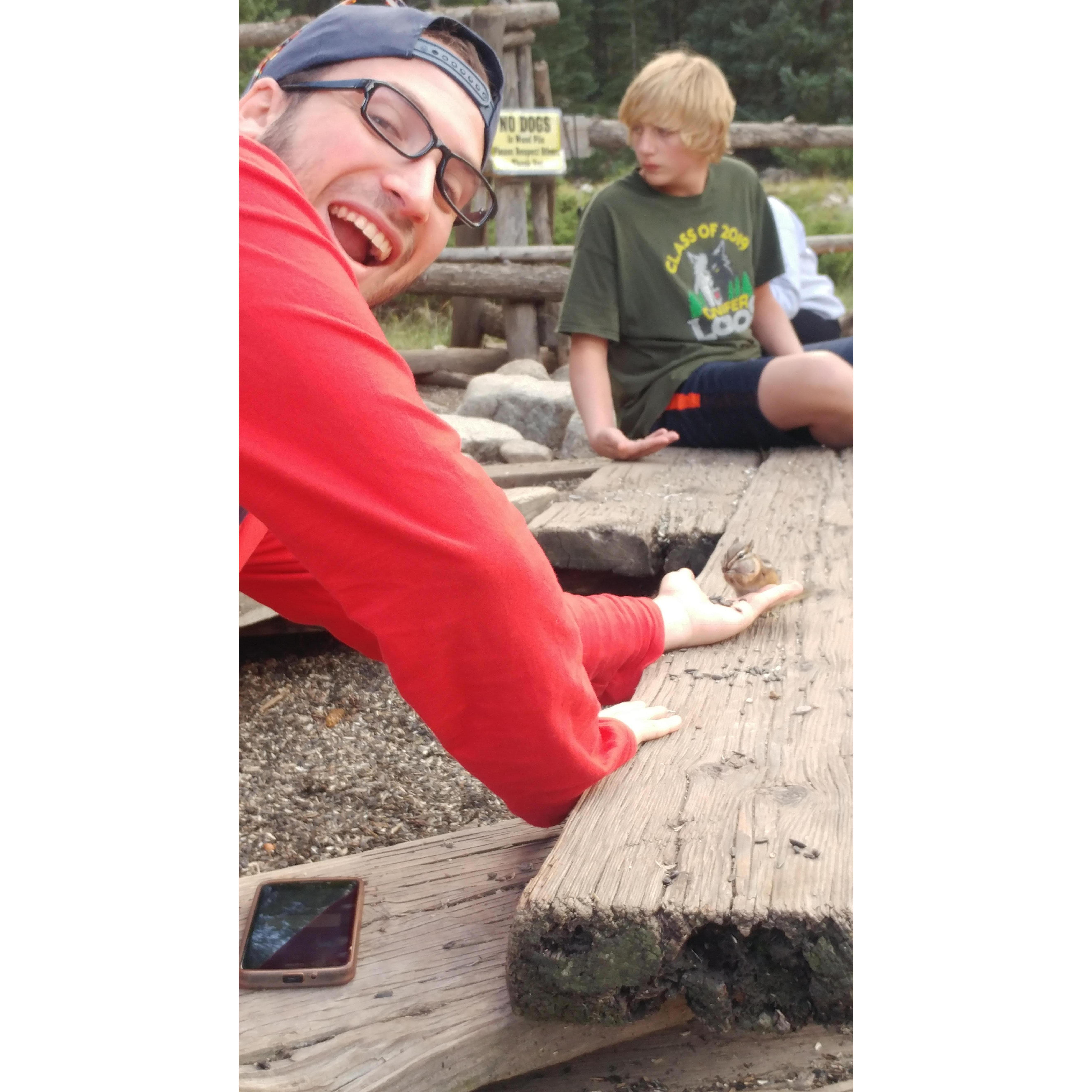 Gabe (left) and chipmunk friend