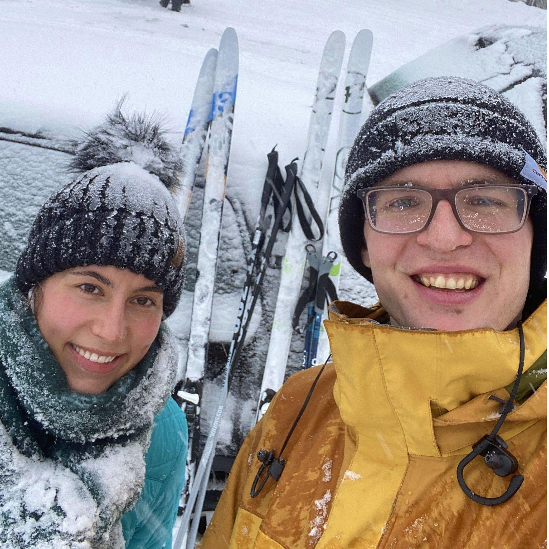 Lauren and Aidan cross country skiing in Rochester.