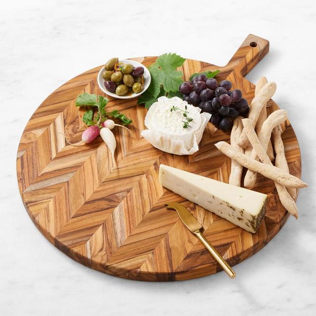 Herringbone Round Cheese Board, Teak, Large