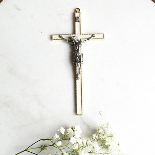 Pearlized Gold & Silver Crucifix - 7 inch