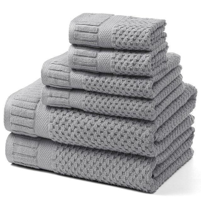 DIGEU 100% Cotton Bath Towels for Bathroom,Highly Absorbent Bath Towels Set Quick Dry,Luxury Soft Towels for Hotel (6, Light Grey)