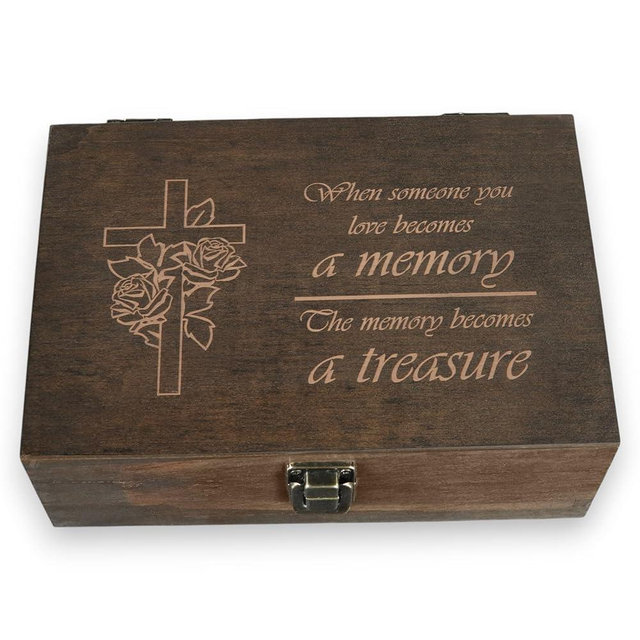 Engraved Memorial Memory Box – Wooden Keepsake Box for Loss of Loved One or Pet – Sympathy Gift – Medium Size – Dark Walnut Finish – 8.5 x 6 x 3 in