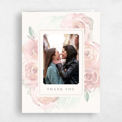 Pale Coral, Beige Wedding Thank You - Roana Photo
