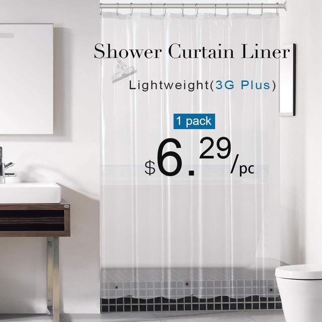 downluxe Clear Shower Curtain Liner 72x72 - PEVA 3 Gauge Light Weight,Waterproof,Odorless with Rust-Resistant Grommets Holes