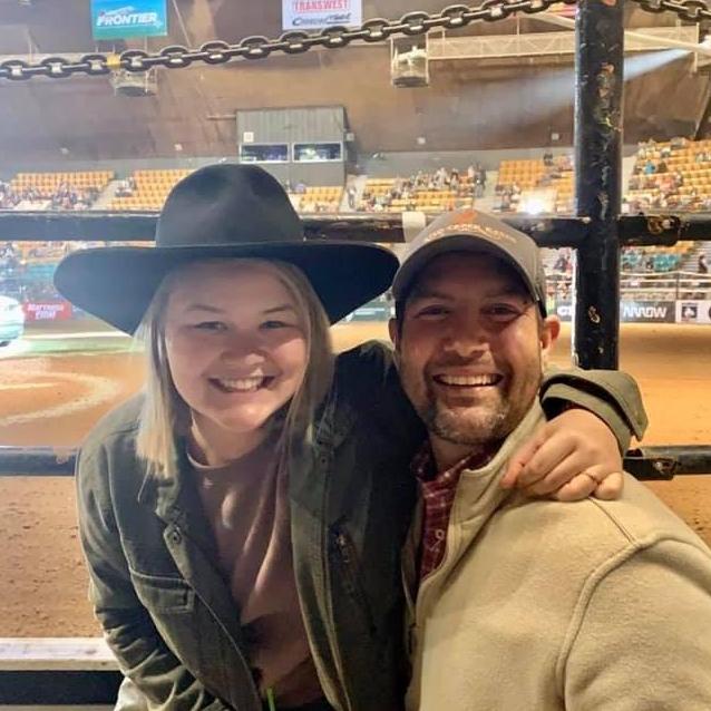 Celebrating at the stock show after Chris proposed.
