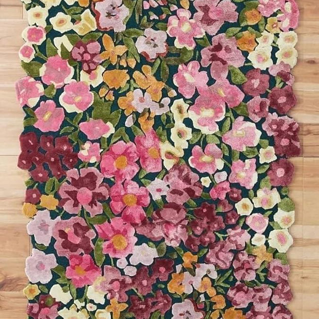 Handmade Colorful Floral Silk & Wool Area Rug | Spring Garden Overflows The Frame | Unique Irregular Shape Flower Carpet | Perfect for Living Room, Bedroom & Kids Room Decor (Multi A, 5' x 8')