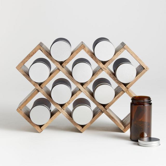 10-Jar Grey Wash Wood Spice Rack
