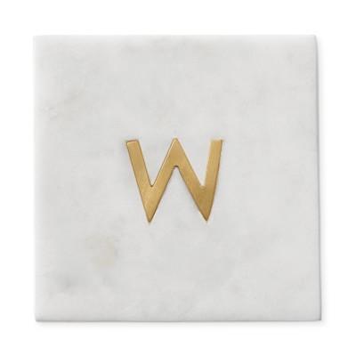 Williams Sanoma Marble & Brass Monogram Coasters, W