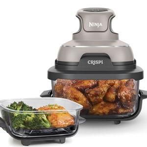Ninja Crispi 4-in-1 Glass Air Fryer | With Non-Toxic 4QT & 6-Cup Glass Containers & Lids | Microwave, Freezer, Dishwasher Safe | 450°F Max Temp |1500 Watt | Stone | FN101ST