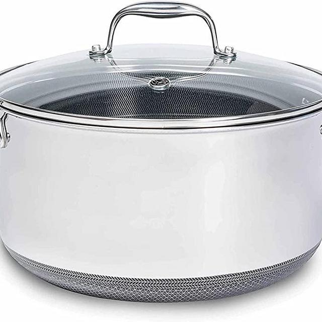 HexClad Nonstick 2 Quart Hybrid Pot Saucepan with Glass Lid, Black