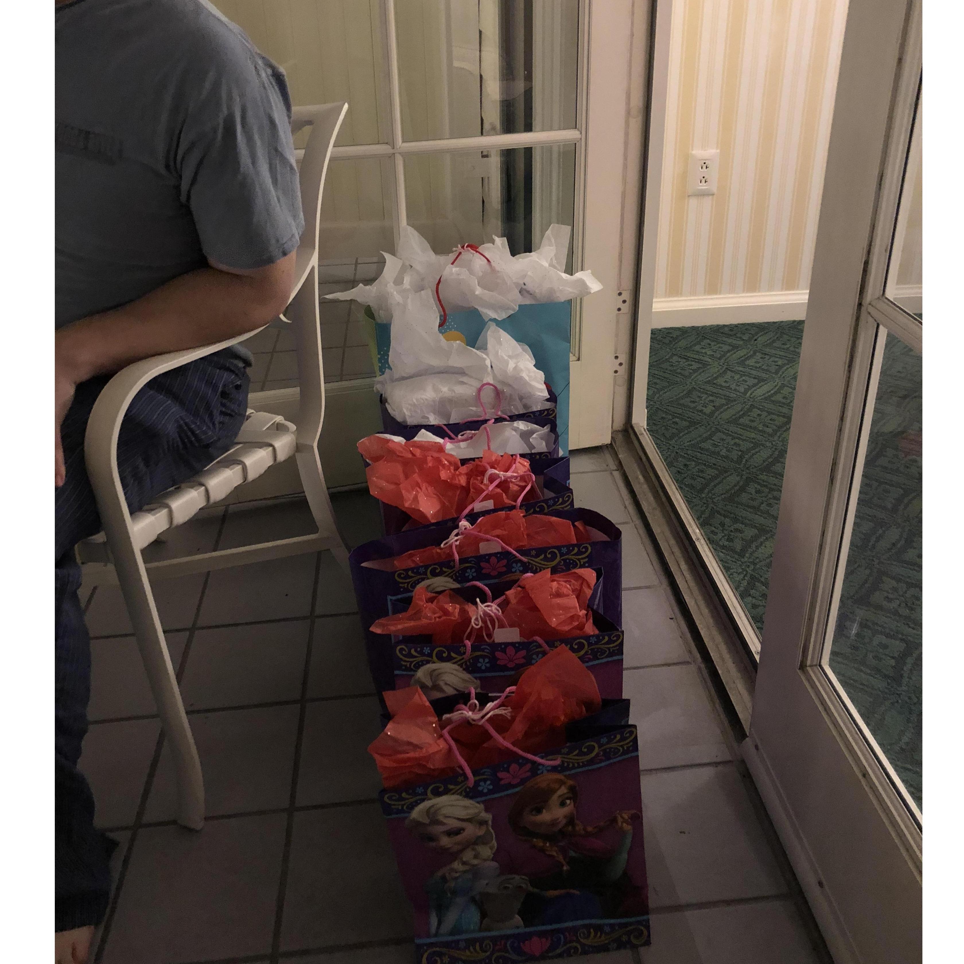 Each bag had a different tag that said "Will" "You" "Marry" "Me?" by the time Chelsea opened all of the gifts.