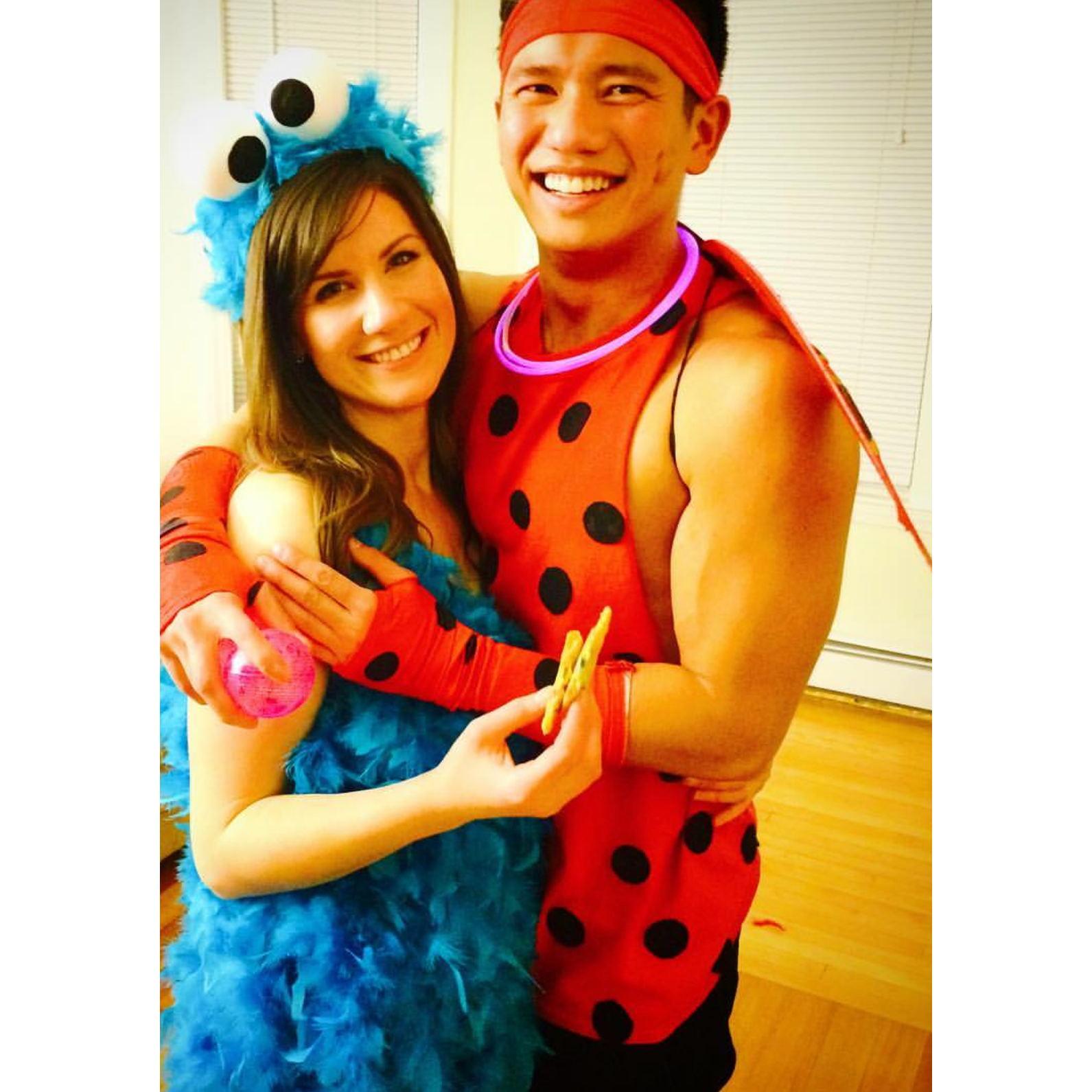 Our first Halloween together in 2015.  Andrew was a manly bug and Julie was Cookie Monster!