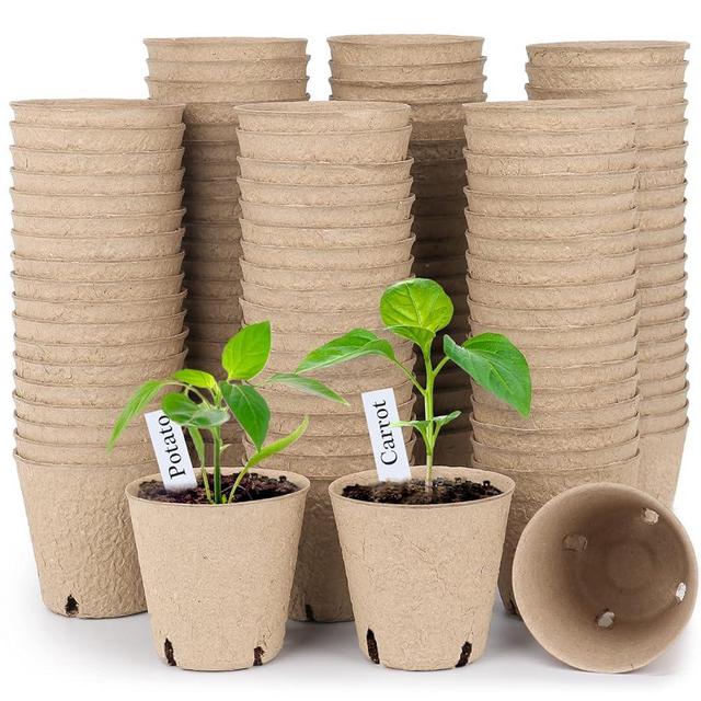 Homenote Peat Pots, 120 Pcs 3.15 Inch Seed Starting Pots with Drainage Holes Round Nursery Pot, Plants Pots with Bonus 20 Plant Labels