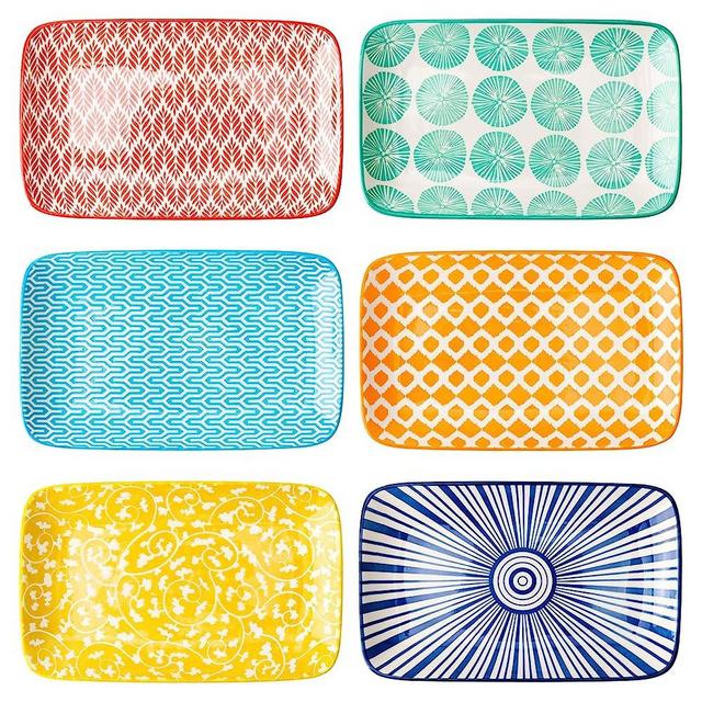 KitchenTour Rectangular Serving Platter, 9.5 inch Appetizer Plates Ceramic Dinner Plates Serving Trays Set of 6 for Salad, Sushi, Fruit, Microwave and Dishwasher Safe