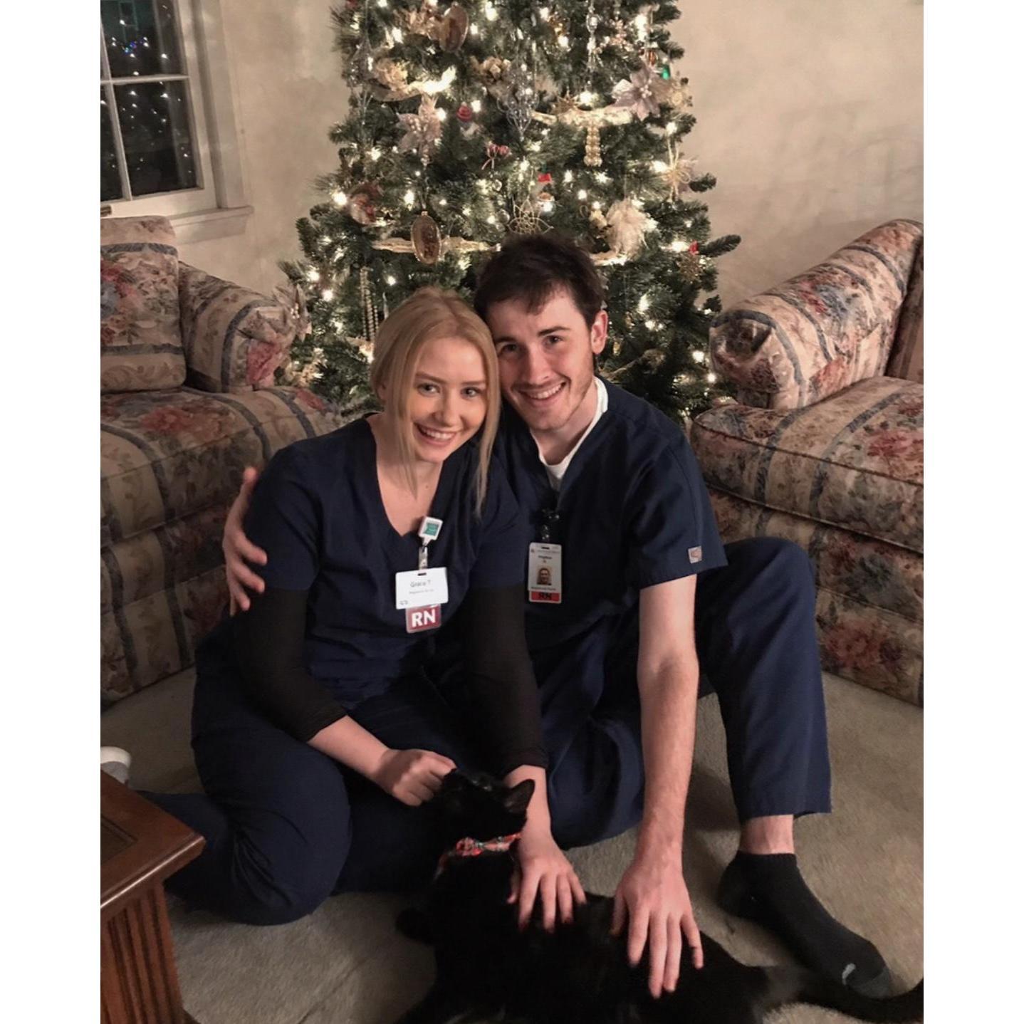 Our first Christmas together as nurses