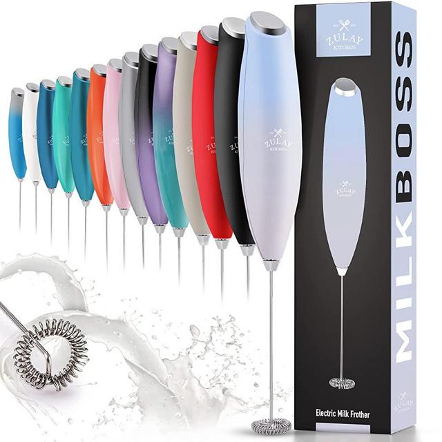 Zulay New Titanium Motor Milk Frother (Without Stand) - Handheld Frother Whisk, Milk Foamer Frother, Mini Blender and Electric Mixer for Coffee, Frappe, Latte, Matcha, Budget No Stand - Cloud