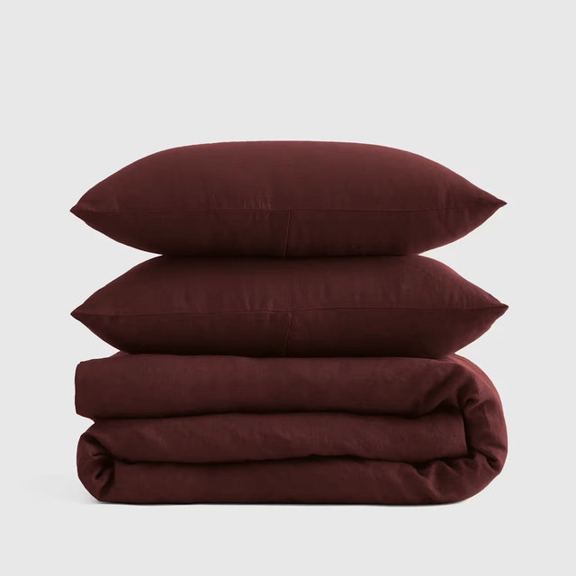 European Linen Duvet Cover Set - Full/Queen with Sham Set - Burgundy