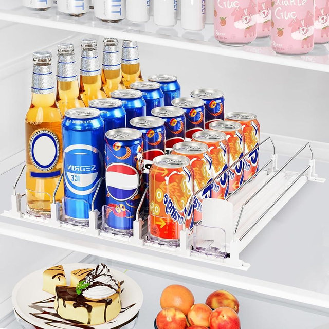 sunoyar Drink Organizer for Fridge, Automatic Pusher Drink Dispenser for Refrigerator, Soda Can Organizer for Beer Beverage Holds up to 25-5Row (15.3" D x 16.54" W)