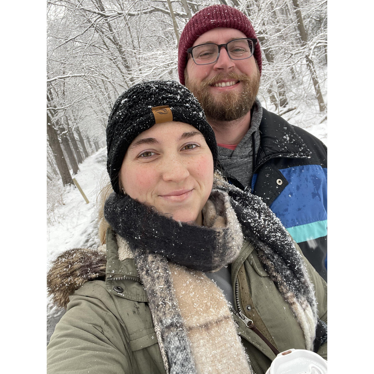 We finally moved in together during summer 2022. Here we are enjoying our first snow storm in our new home of Alexandria, VA in early 2023