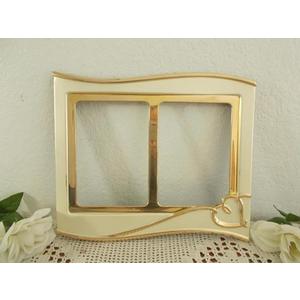 Vintage Gold Wedding Heart Picture Frame Double Sided Photo Decoration Mid Century Hollywood Regency Shabby Chic Cottage Home Decor Gift Her
