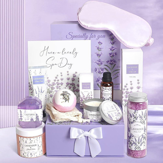 Lavender Spa Gifts Set, 11 Pcs Bath Gift Set for Women, Relaxing Spa Gifts, Bath Spa Gift Basket for Women, Self Care Gifts, Care Package, Home Spa Products, Birthday Gifts for Women, Lavender Gifts