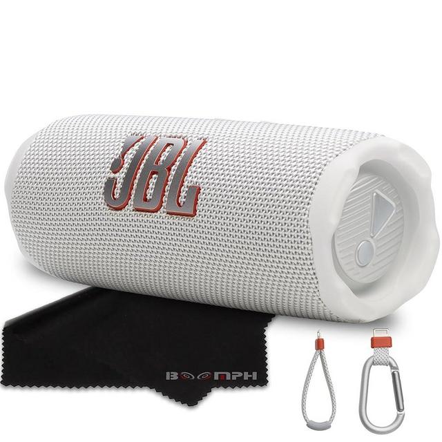 JBL Flip 7 Portable Bluetooth Speaker, IP68 Waterproof, Dustproof, Drop-Proof, PushLock System, AI Sound Boost, 16H Battery – White – Boomph's Comprehensive Ultimate Performance Cloth Solution