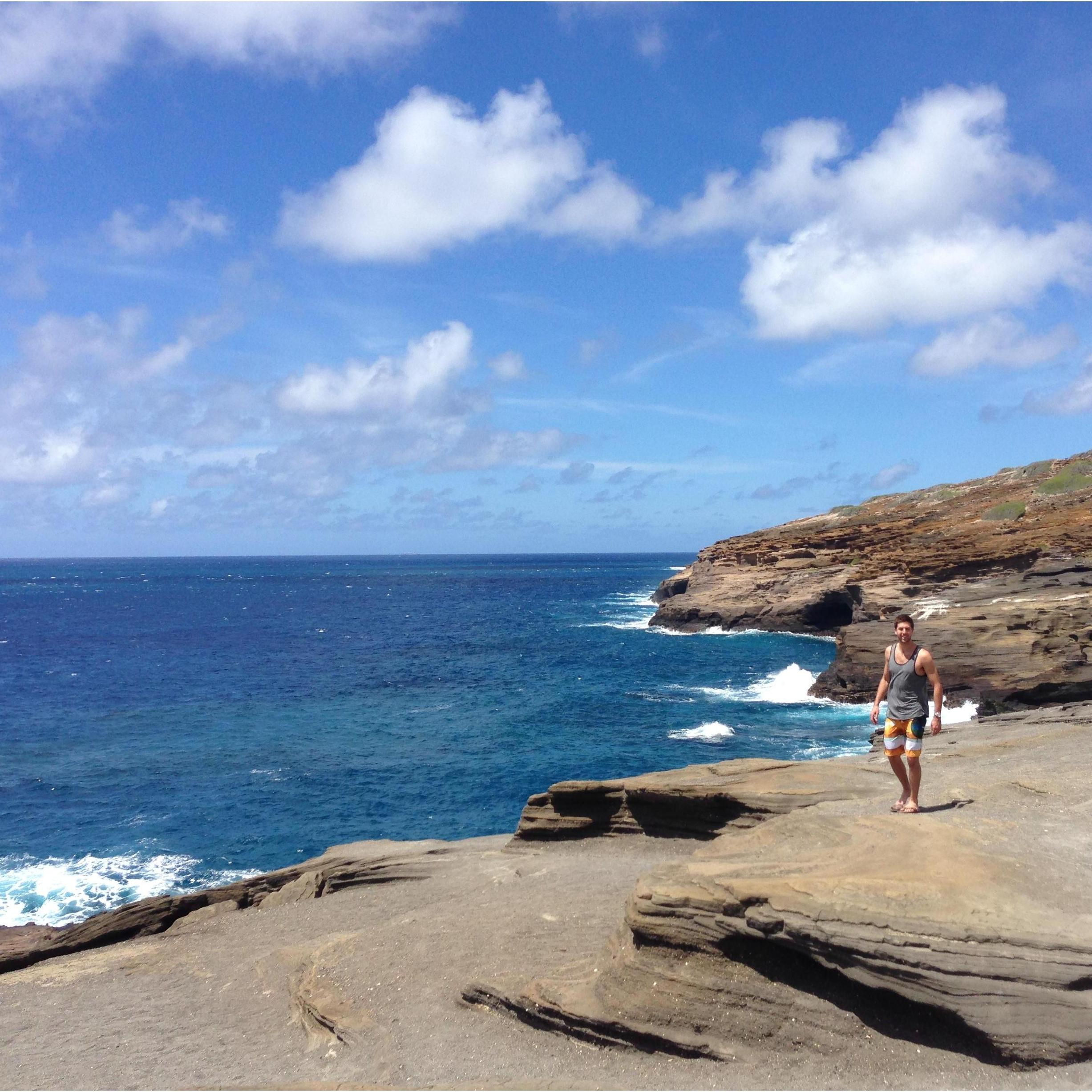 Walking to the Halona Blowhole in Honolulu, Oahu.