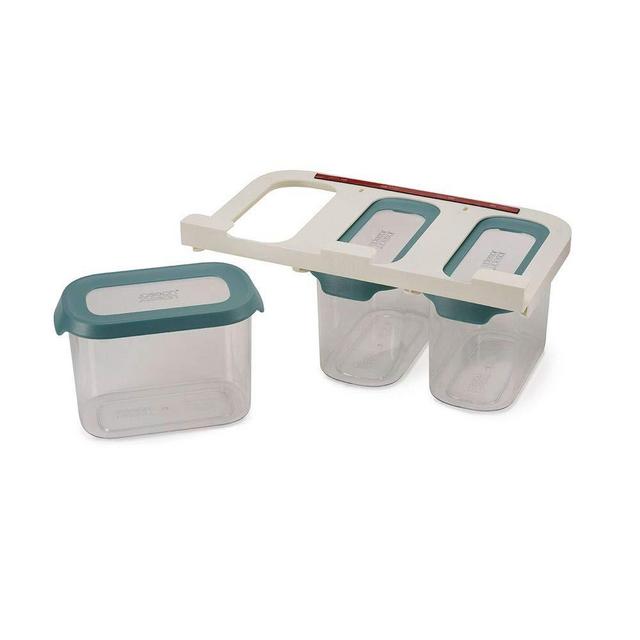 Joseph Joseph CupboardStore Airtight Easy Pour Food Container Set with 3M Tape Undershelf Storage Hanger, 3-Piece Large, Opal