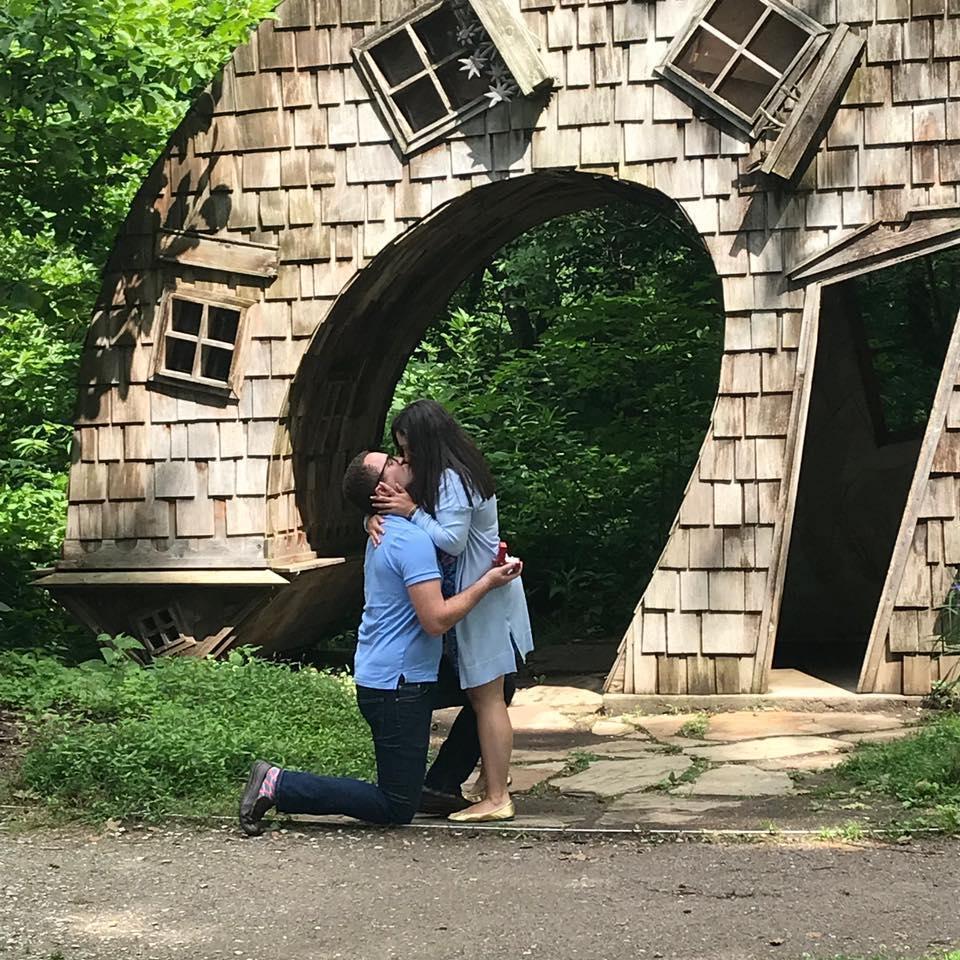 Eric and Katey got engaged on June 16, 2019 at the Indianapolis Art Center Garden after a morning scavenger hunt for Katey that led to Eric.