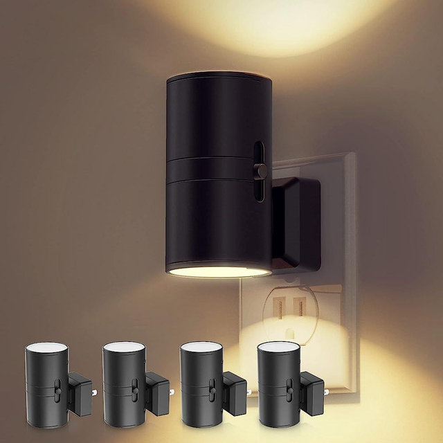 Night Light Plug in, LOHAS Vintage Night Light with Dusk to Dawn Sensor, 0-100LM Adjustable Brightness, Soft White 3000K, Dimmable Night Lights with Light Sensor for Hallway Bedroom Stairway, 4 Pack
