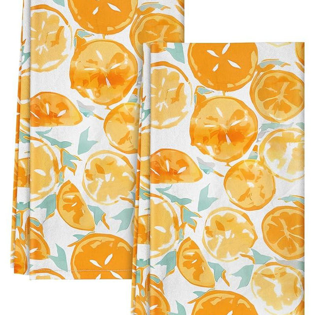 Miss Adola Flour Sack Kitchen Towels - Set of 2 Spring Dish Towels with Hanging Loop 18x26 Inch Absorbent Reusable Cotton Cloths for Cleaning Cute Design Home Decorative Housewarming, Lemon