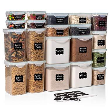 40 PC WIDE DEEP Food Storage Containers - Sugar, Flour Plastic Containers 40 pc (set of 20) - 27 FREE Chalkboard labels & Marker - Airtight, Leakproof, BPA Free - Microwave, Freezer & Dishwasher Safe