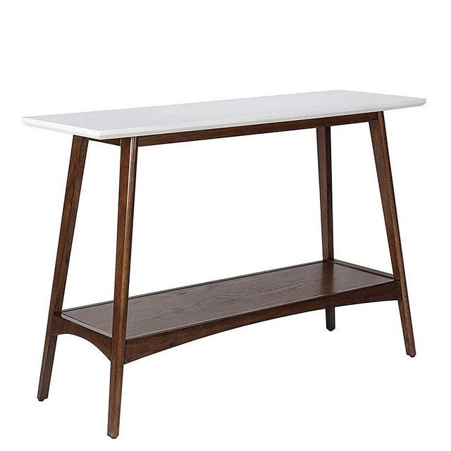 Madison Park Parker Console Tables - Solid Wood, Two-Tone Finish with Lower Storage Shelf Modern Mid-Century Accent Living Room Furniture, Medium, White/Pecan