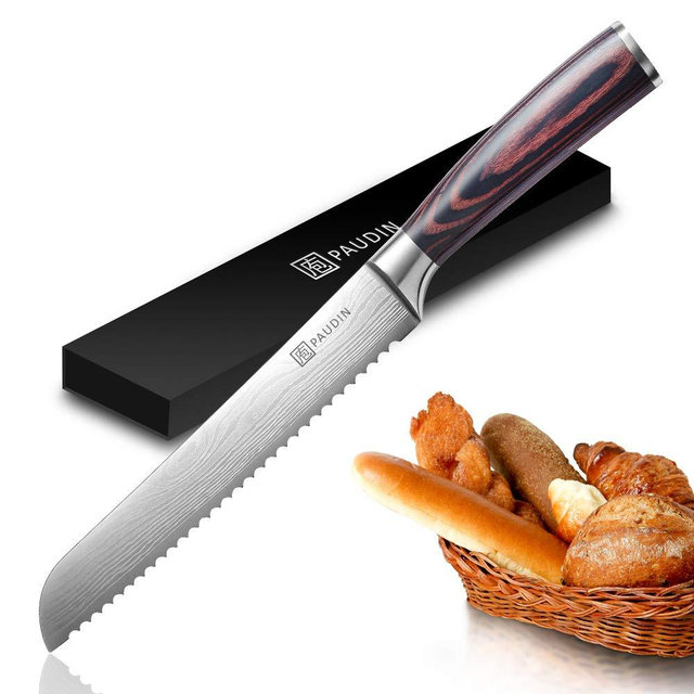 Bread Knife - PAUDIN Ultra Sharp Serrated Knife 8 Inch, German High Carbon Stainless Steel Cake Slicer, Ergonomic Handle, Durable Kitchen Knife Bread Cutter for All Types of Bread