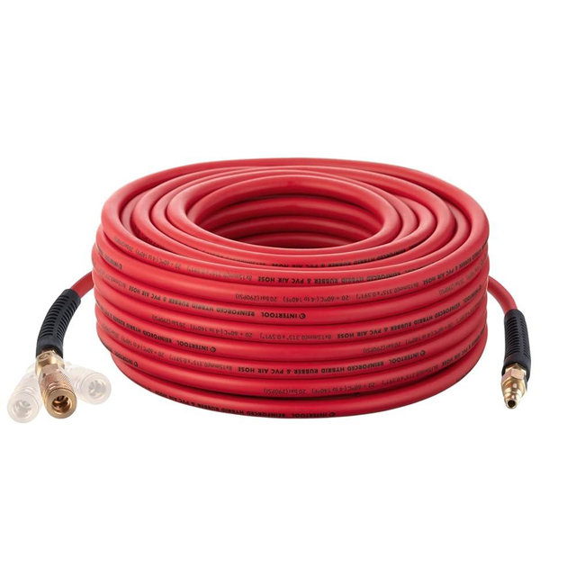 INTERTOOL Ultra-Light Hybrid Air Hose 5/16 x 100 ft, Kink Resistant, High Strength Reinforced Lining, All-Weather Maximum Flexibility, 1/4" MNPT, Brass Fittings PT08-1773