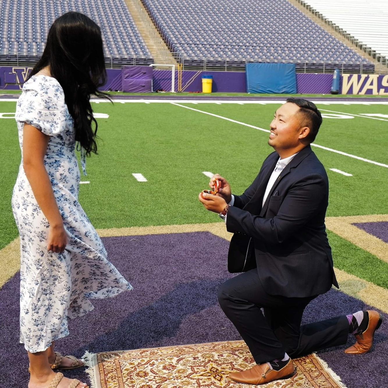 8/20/2023 - Daniel proposed in the center of the husky stadium field - the same place where we met almost 10 years ago!
