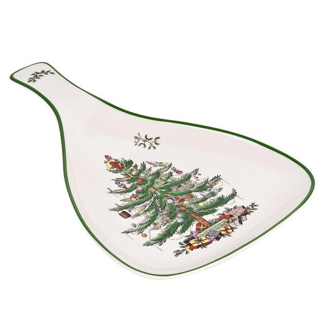 Spode Christmas Tree 13" Large Handled Paddle, Porcelain, for Kitchen Utensils - Mess-Free Cooking, Holiday Spoon Rest for Kitchen Counter & Stovetop - For Spatula, Spoon, Tongs