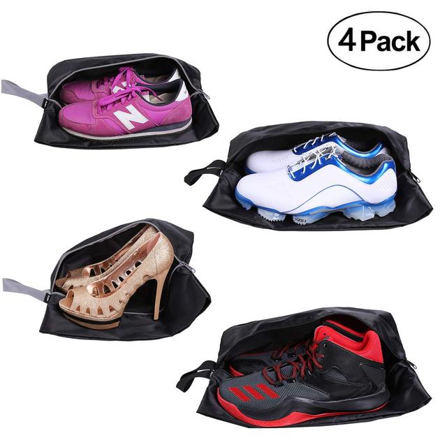YAMIU Travel Shoe Bags Set of 4 Waterproof Nylon with Zipper for Men & Women (Black)