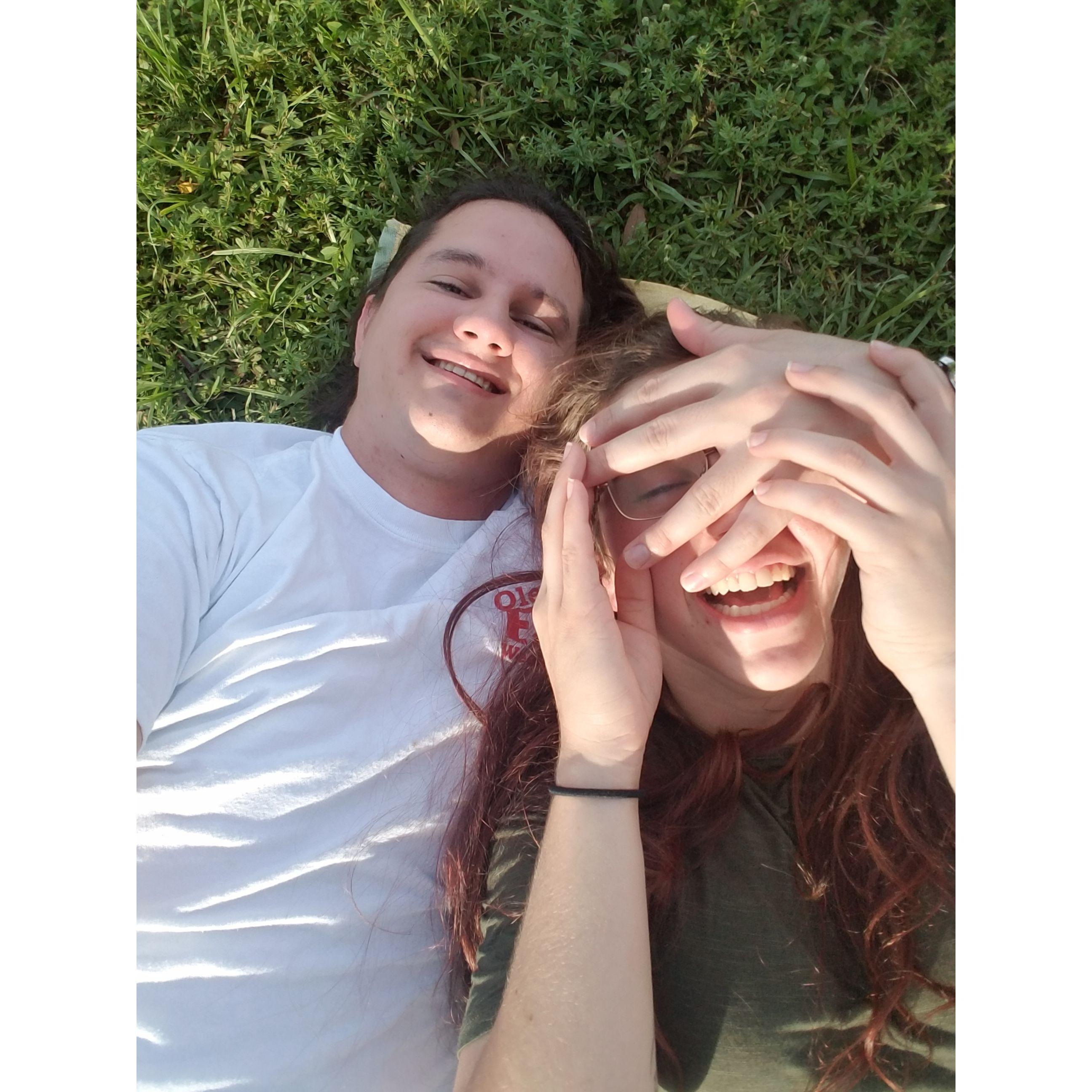 In this photo we were only 4 months into our relationship. One of our favorite date spots at the time was Tradewinds Park. We had lots of picnics, and half of the time, Beanie would come too :D