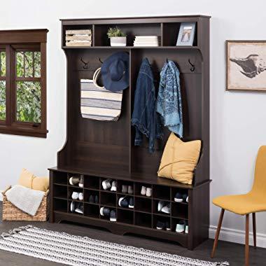 Prepac  60" 24 Shoe Cubbies Wide Hall Tree, Espresso
