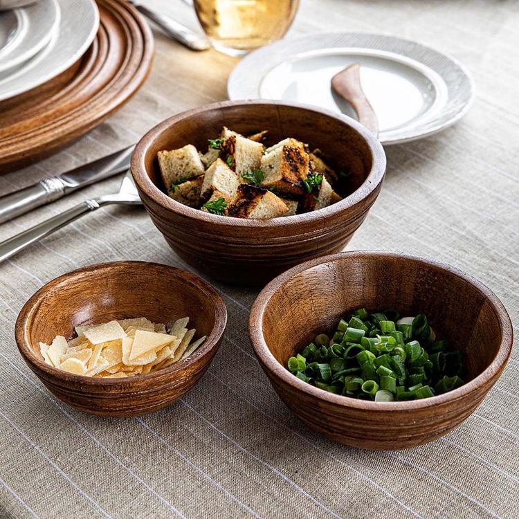 7 Pc Salad Bowl Serving Set - Whitewash Wood