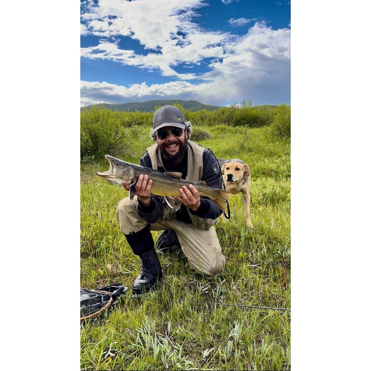 Fishing out west and Brandon caught "BOB" on Khristen's rod.