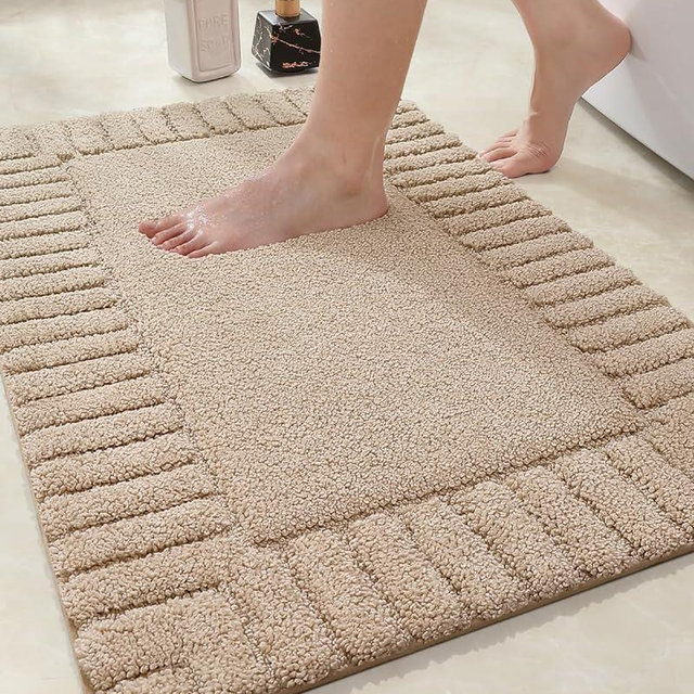 DEXI Bath Mat Bathroom Rugs Shower Bathmat Absorbent Washable Carpet Mats for Floor Non Slip 16"x24" Beige