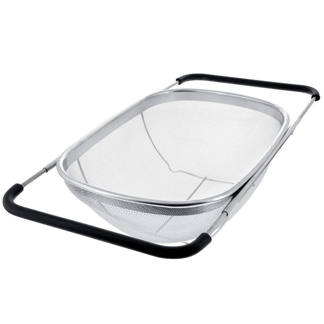 U.S. Kitchen Supply - Premium Quality Over The Sink Stainless Steel Oval Colander with Fine Mesh 6 Quart Strainer Basket Expandable Rubber Grip Handles - Strain, Drain, Rinse Fruits, Vegetables