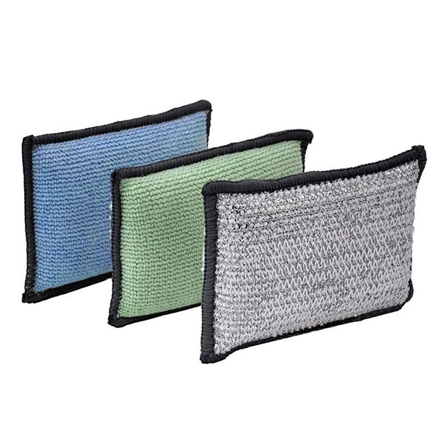 FAYINA 2-Sided Premium Microfiber Dish Sponge and Scrubber 3 Pack Variety - Heavy Duty Scouring Non-Scratch Multi-Surface