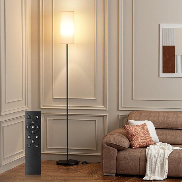 Ambimall 66'' Floor Lamps for Living Room with Remote Control and Stepless Dimmable Colors Temperature & Brightness, 9W Bulb Included(Beige Lampshade & Black Pole)