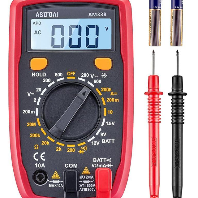 AstroAI Digital Multimeter Tester 2000 Counts with DC AC Voltmeter and Ohm Volt Amp Meter; Measures Voltage, Current, Resistance, Continuity and Diode, Black